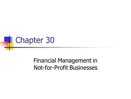 Financial Management in Not-for-Profit Businesses