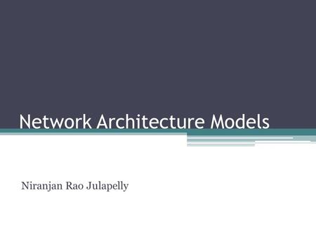 Network Architecture Models Niranjan Rao Julapelly.