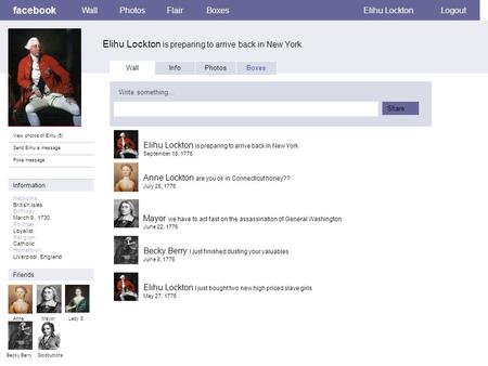 Facebook Elihu Lockton is preparing to arrive back in New York. WallPhotosFlairBoxesElihu LocktonLogout View photos of Elihu (5) Send Elihu a message Poke.