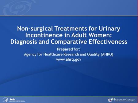 Non-surgical Treatments for Urinary Incontinence in Adult Women: Diagnosis and Comparative Effectiveness Prepared for: Agency for Healthcare Research and.