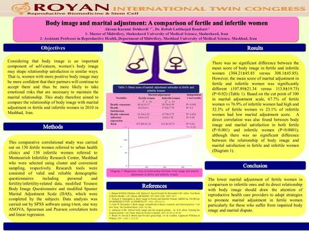 Objectives References There was no significant difference between the mean score of body image in fertile and infertile women (304.21±45.85 versus 308.1±45.85).