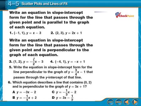 Scatter Plots and Lines of Fit Lesson 4-5 Splash Screen.