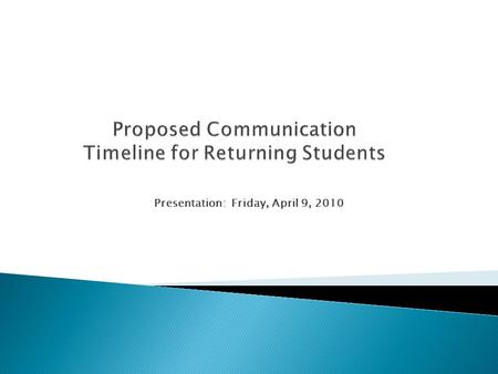 Presentation: Friday, April 9, 2010.  Repeat emails on the 15 th of each month  All information will be sent to all returning students, faculty, advisors.