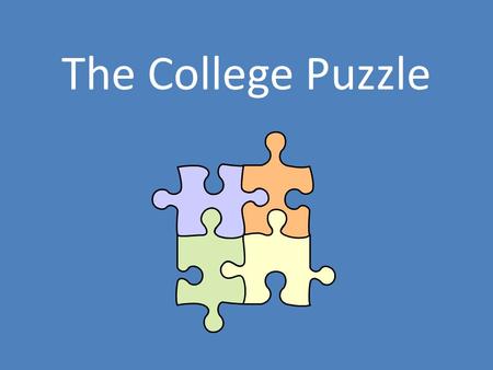 The College Puzzle. The Jigsaw Puzzle Imagine that I have just handed you a box containing a 1,000-piece jigsaw puzzle, and you are going to assemble.