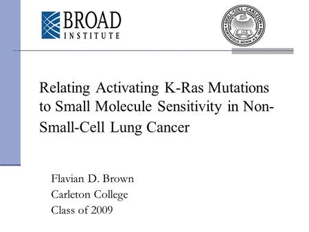 Relating Activating K-Ras Mutations to Small Molecule Sensitivity in Non- Small-Cell Lung Cancer Flavian D. Brown Carleton College Class of 2009.