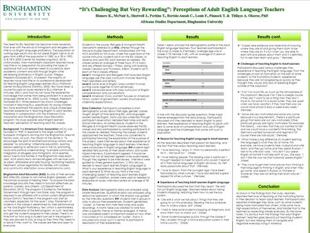 Introduction The need for ESL teachers has become more necessary than ever with the arrival of immigrants and refugees with little to no English language.