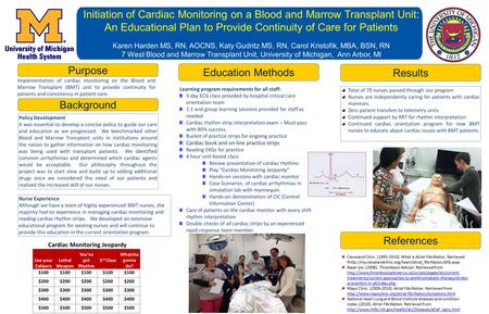 Initiation of Cardiac Monitoring on a Blood and Marrow Transplant Unit: An Educational Plan to Provide Continuity of Care for Patients Karen Harden MS,