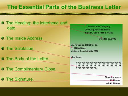 The Essential Parts of the Business Letter