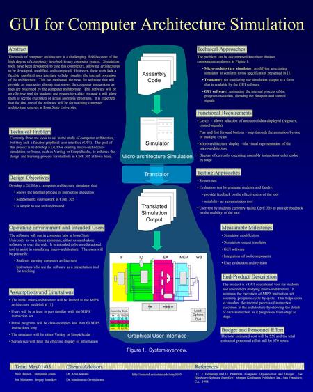 GUI for Computer Architecture Simulation Technical Problem Currently there are tools to aid in the study of computer architecture, but they lack a flexible.