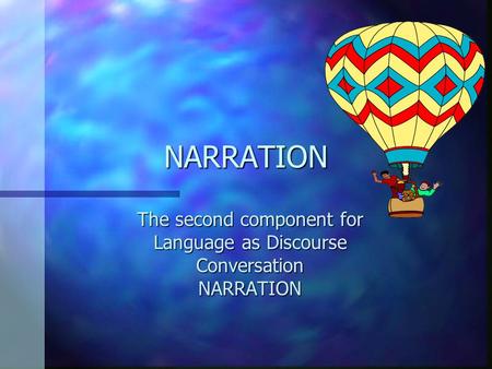 NARRATION The second component for Language as Discourse ConversationNARRATION.