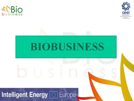 BIOBUSINESS. WHAT AND WHERE? I PROJECT TITLE: BIOBUSINESS Business opportunities in Biomass sector for SMEs BUDGET: 572.073 € MAIN OBJECTIVE Biobusiness.