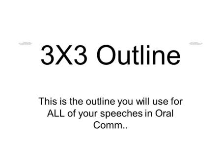 3X3 Outline This is the outline you will use for ALL of your speeches in Oral Comm..