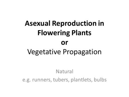 Asexual Reproduction in Flowering Plants or Vegetative Propagation