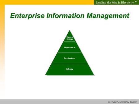 Leading the Way in Electricity SM SOUTHERN CALIFORNIA EDISON 1 Leading the Way in Electricity SM SOUTHERN CALIFORNIA EDISON Enterprise Information Management.