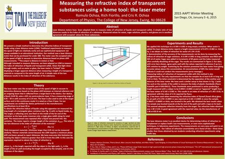 Measuring the refractive index of transparent substances using a home tool: the laser meter Romulo Ochoa, Rich Fiorillo, and Cris R. Ochoa Department of.