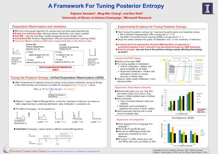 Standard EM/ Posterior Regularization (Ganchev et al, 10) E-step: M-step: argmax w E q log P (x, y; w) Hard EM/ Constraint driven-learning (Chang et al,