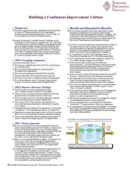 Building a Continuous Improvement Culture BackgroundBackground The Client is a global innovator, manufacturer and distributor of Applied Thermal equipment.