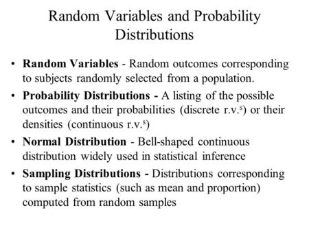 Random Variables and Probability Distributions