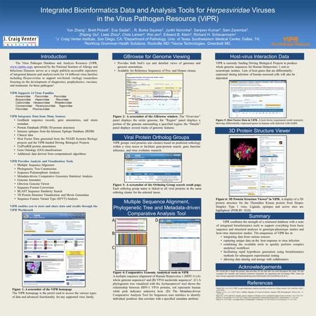 Integrated Bioinformatics Data and Analysis Tools for Herpesviridae Viruses in the Virus Pathogen Resource (ViPR) Yun Zhang 1, Brett Pickett 1, Eva Sadat.