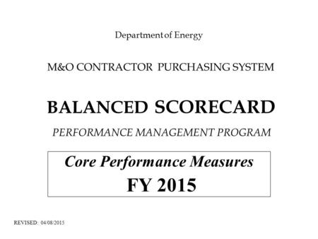 Core Performance Measures FY 2015