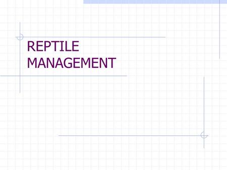 REPTILE MANAGEMENT. General Considerations Habitat Food Regulation.