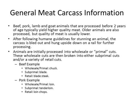 General Meat Carcass Information