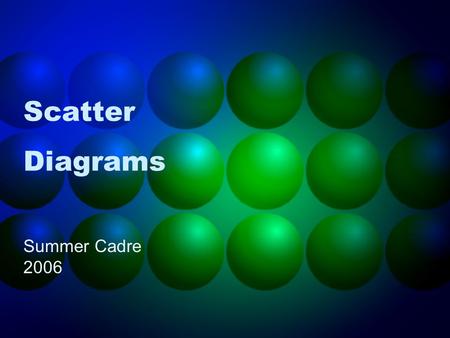 Scatter Diagrams Summer Cadre 2006. What is a Scatter Diagram? A Scatter Diagram is used to confirm a relationship between two variables. A Scatter Diagram.