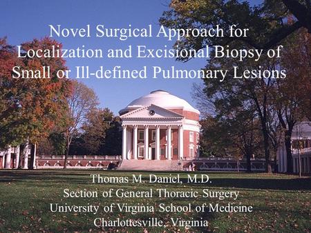 Novel Surgical Approach for Localization and Excisional Biopsy of Small or Ill-defined Pulmonary Lesions Thomas M. Daniel, M.D. Section of General Thoracic.