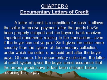 CHAPTER 8 Documentary Letters of Credit