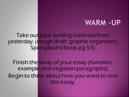 Begin to think about how you want to end the essay.