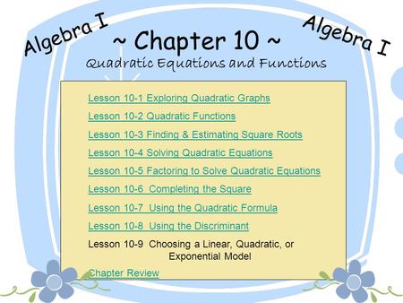 Quadratic Equations and Functions