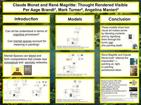 Claude Monet and René Magritte: Thought Rendered Visible Per Aage Brandt 1, Mark Turner 2, Angelina Manieri 3 Claude Monet and René Magritte: Thought Rendered.