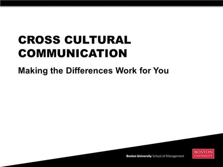 CROSS CULTURAL COMMUNICATION Making the Differences Work for You.