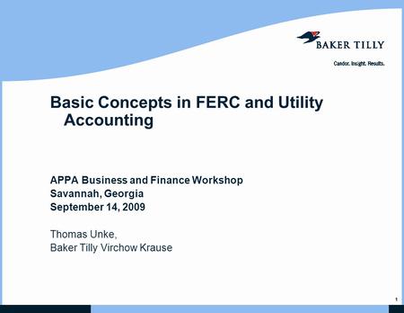 Basic Concepts in FERC and Utility Accounting