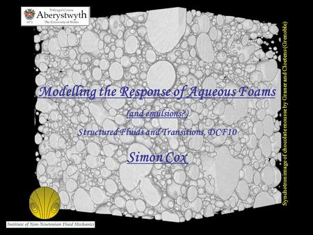 Synchotron image of chocolate mousse by Graner and Cloetens (Grenoble) Modelling the Response of Aqueous Foams (and emulsions?) Structured Fluids and Transitions,