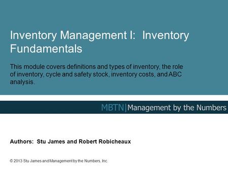 Inventory Management I: Inventory Fundamentals