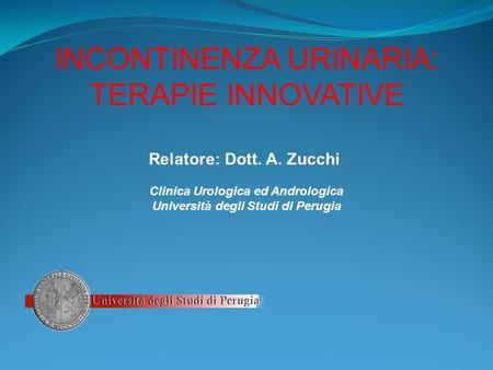 INCONTINENZA URINARIA: TERAPIE INNOVATIVE Relatore: Dott. A. Zucchi Clinica Urologica ed Andrologica Università degli Studi di Perugia.