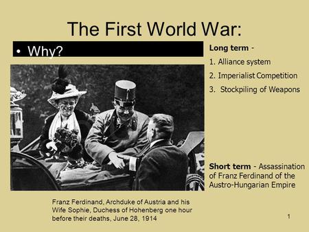 The First World War: Why? Long term - 1. Alliance system