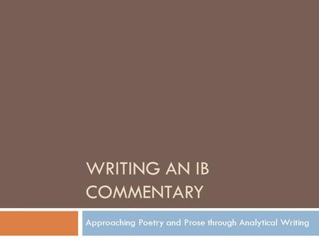 Writing an IB Commentary