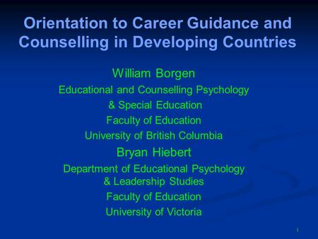 Orientation to Career Guidance and Counselling in Developing Countries