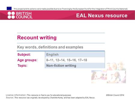 This project and its actions were made possible due to co-financing by the European Fund for the Integration of Third-Country Nationals Recount writing.