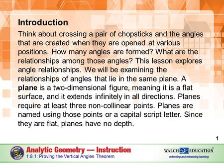 Introduction Think about crossing a pair of chopsticks and the angles that are created when they are opened at various positions. How many angles are formed?