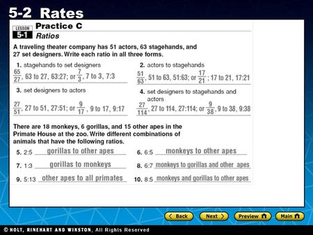 Holt CA Course 1 5-2 Rates. Holt CA Course 1 5-2 Rates.