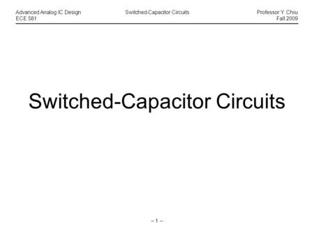 Switched-Capacitor Circuits