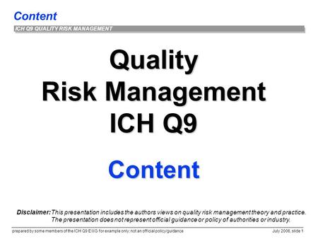 Quality Risk Management ICH Q9 Content