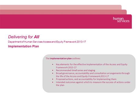 Delivering for All Implementation Plan