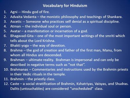 Vocabulary for Hinduism