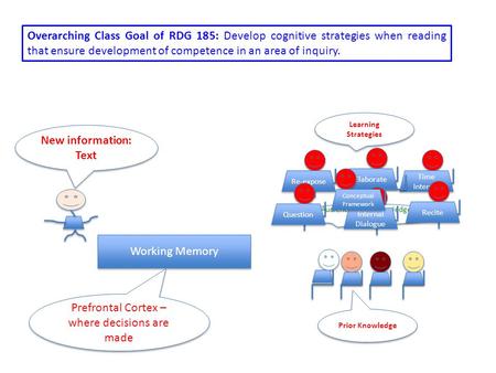 Overarching Class Goal of RDG 185: Develop cognitive strategies when reading that ensure development of competence in an area of inquiry. Working Memory.