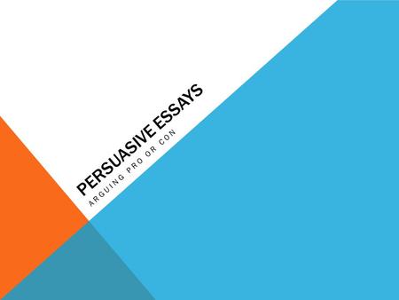 PERSUASIVE ESSAYS ARGUING PRO OR CON. PURPOSE AND DEFINITION Should standardized testing be part of the application process?  Select Your Point of View.