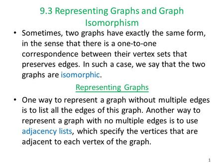 9.3 Representing Graphs and Graph Isomorphism